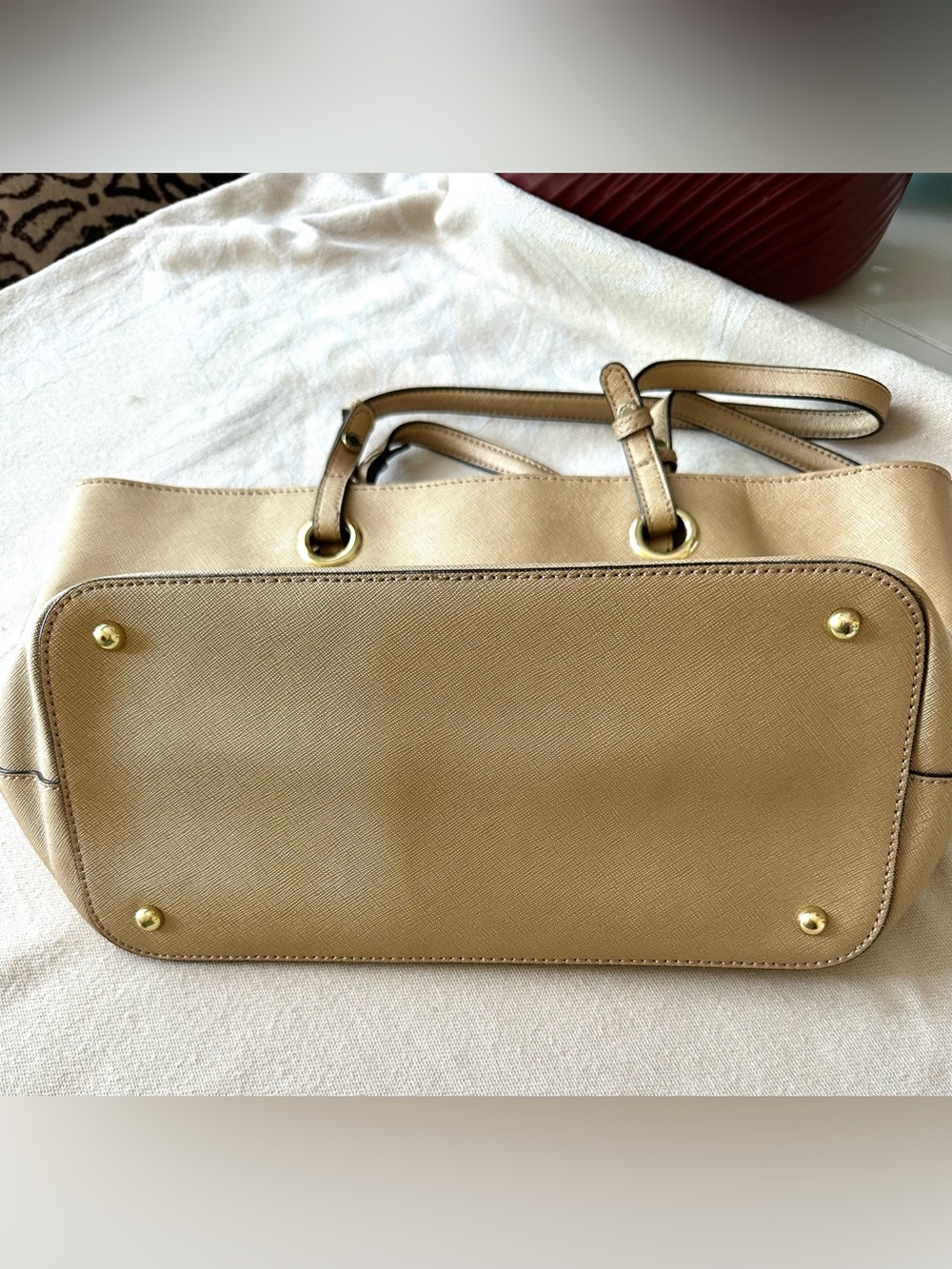 Calvin Klein Metallic Gold Saffiano Tote Shoulder Bag + Dust Bag - Picture 4 of 9